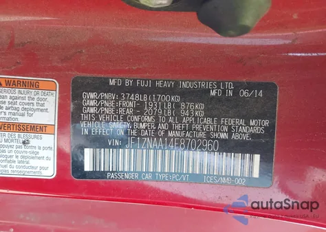 2015 Scion Fr-S из США, поврежденный, VIN JF1ZNAA14F8702960